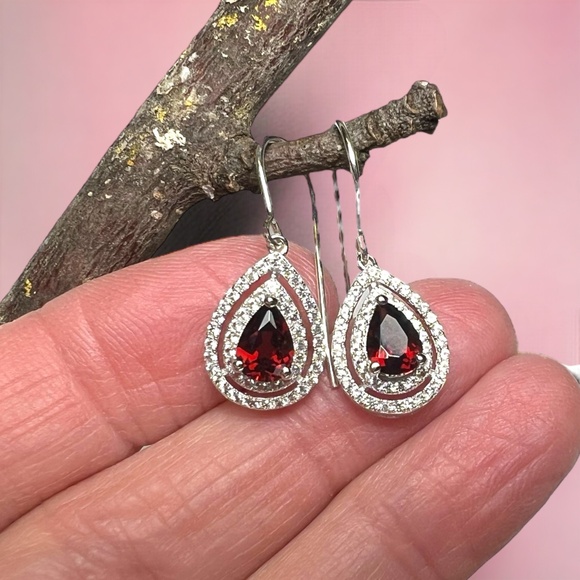 Sparkling Natural Earth Mined Garnet Earrings Sterling Silver 925 , Handmade - Picture 5 of 7